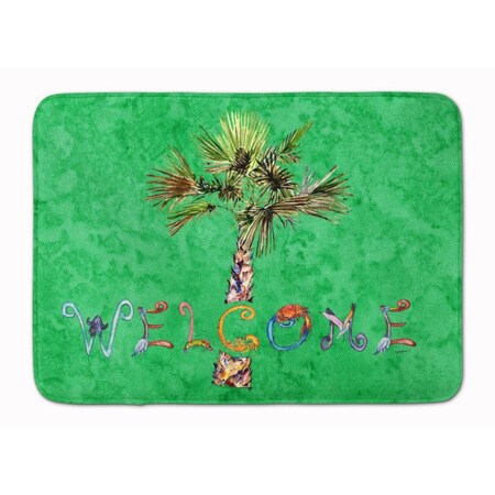 Carolines Treasures Welcome Palm Tree on Green Machine Washable Memory Foam Mat 8710RUG